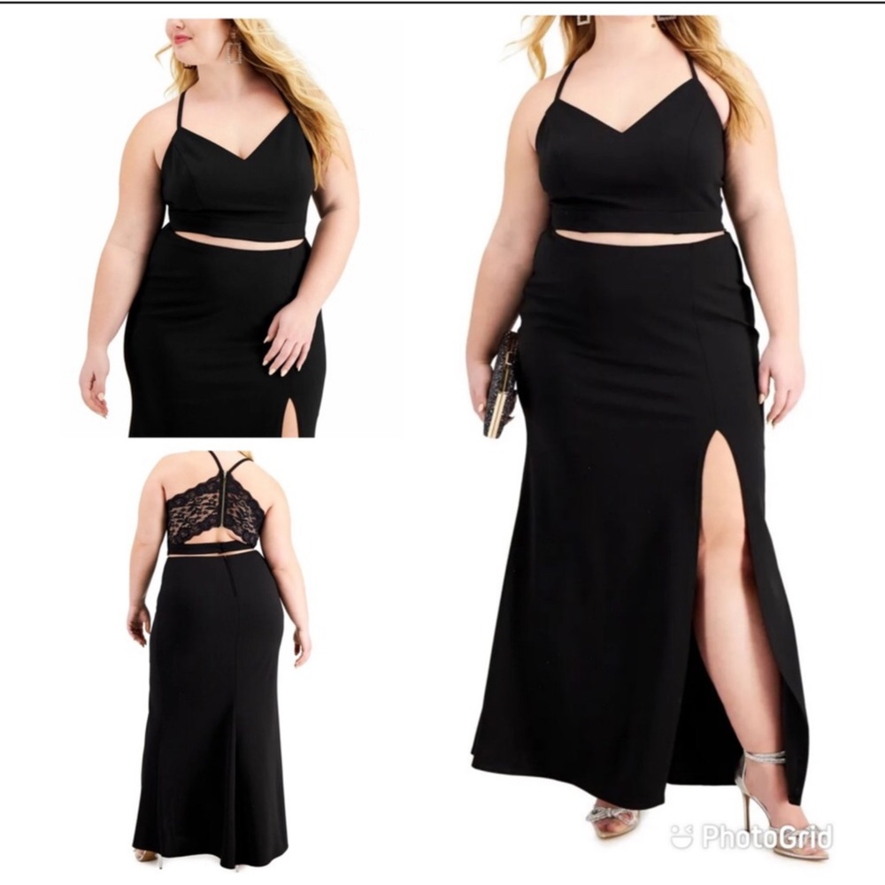 B Darlin 16W plus size black maxi skirt and cropped top gown NWT